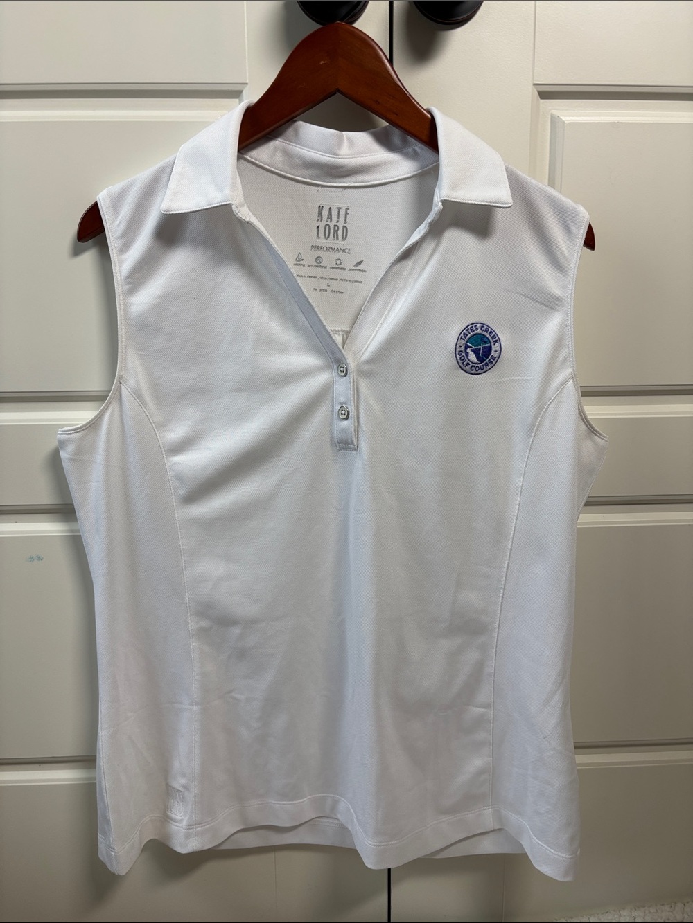 Katie Lord White Sleeveless Polo Tank with Embroidered Crest